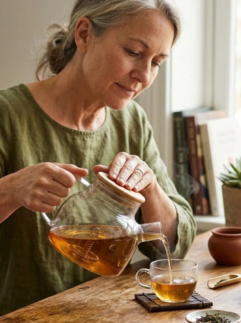 TETERA VIDRIO BOROSILICATO 1LITRO TAPA BAMBU INFUSOR MV - 7