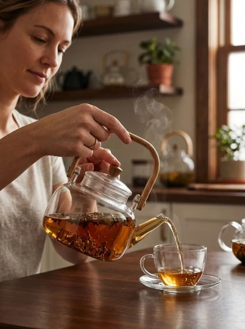 TETERA VIDRIO BOROSILICATO CON ASA MADERA INFUSOR TE MV - 5