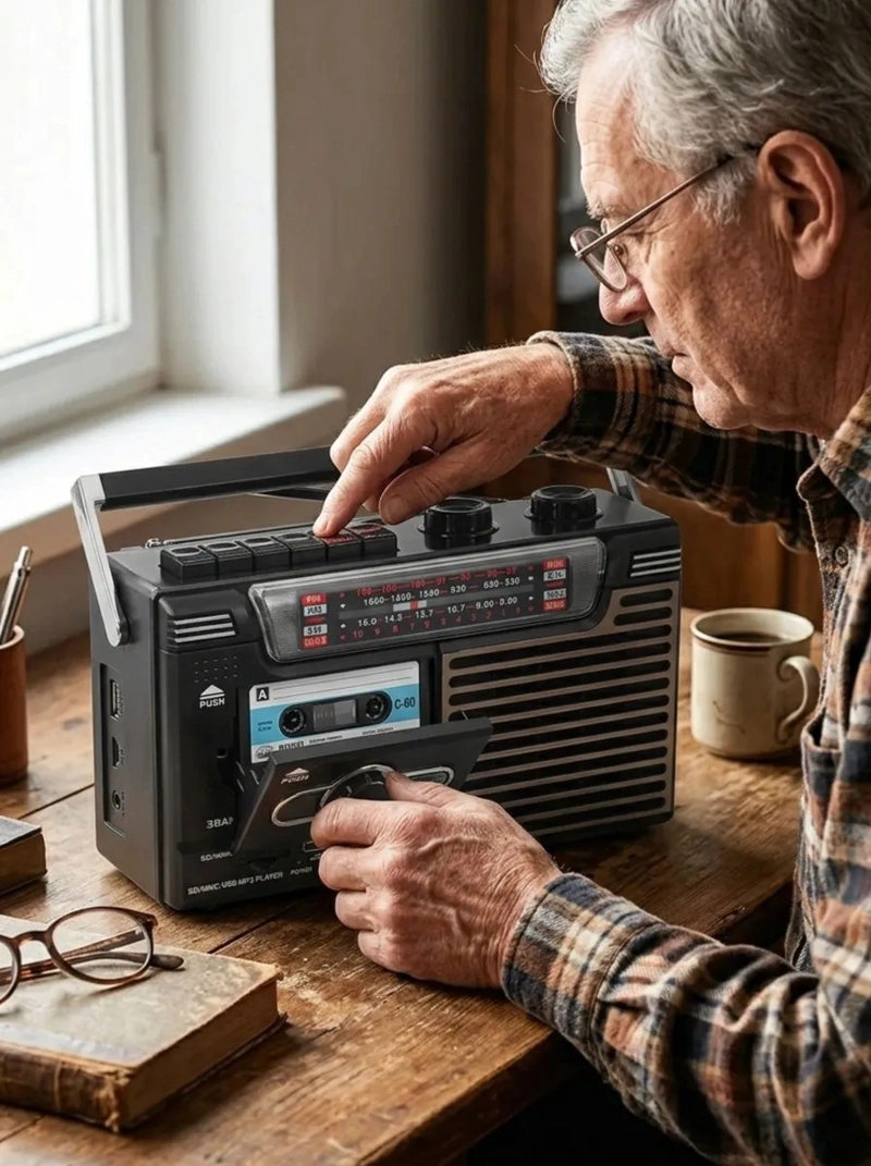 RADIO GRABADORA CASETTE PORTATIL RETRO USB SD AM/FM/SW MV - 5