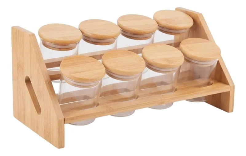 ORGANIZADOR ESPECIERO MADERA INCLINADO 8 FRASCOS VIDRIO MV - 1