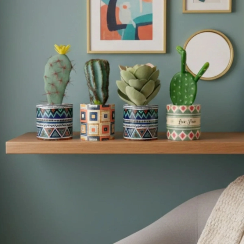 CACTUS ARTIFICIAL DECORATIVO MACETA ETNICA MODERNO ALJ - 10
