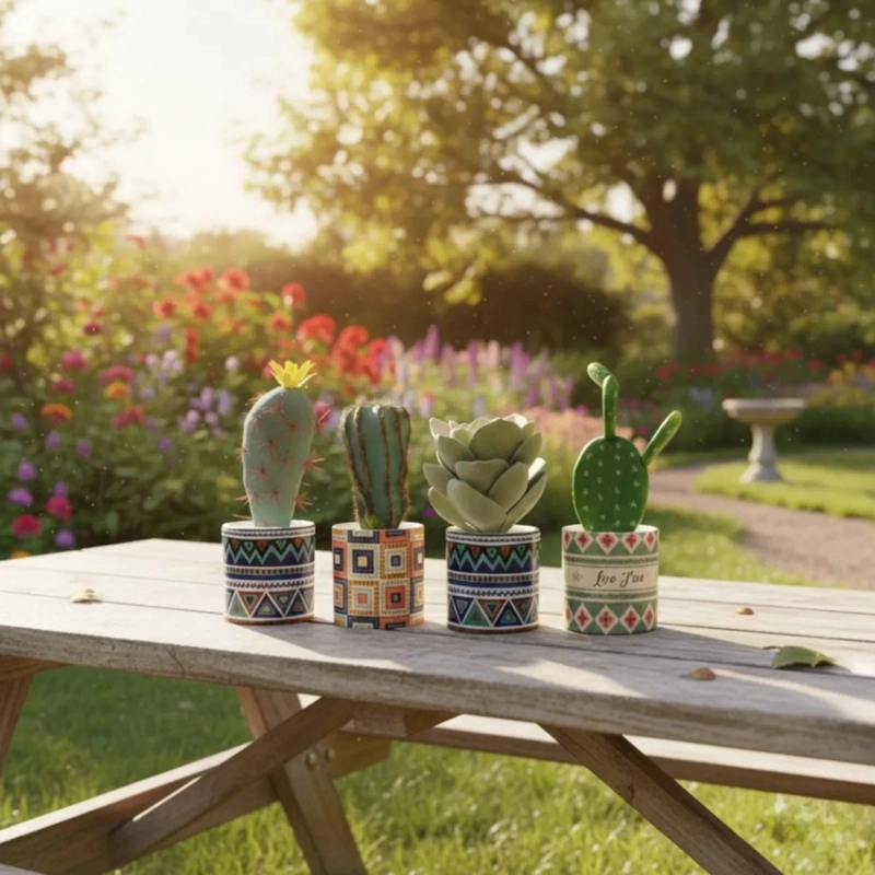 CACTUS ARTIFICIAL DECORATIVO MACETA ETNICA MODERNO ALJ - 8