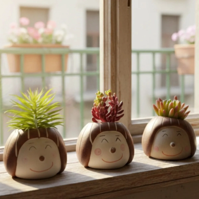 SET 2 MACETAS DECORATIVAS CARITAS PLANTAS SUCULENTAS ALJ - 8