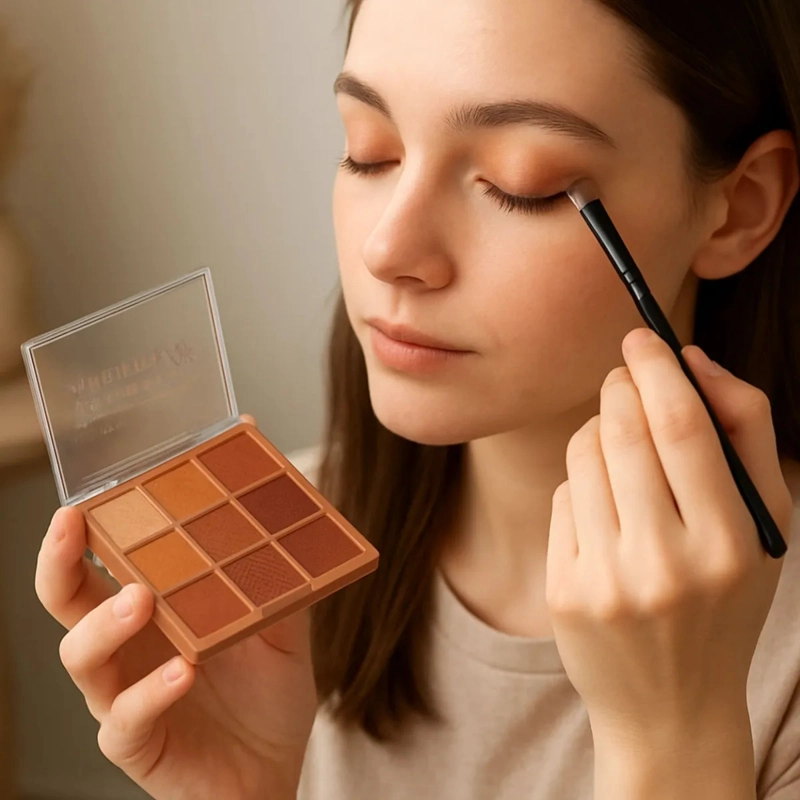 PALETA SOMBRAS OJOS 9 COLORES TEXTURA SEDOSA PROFESIONAL MV - 3
