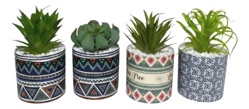 MACETA ARTIFICIAL DECORATIVA ETNICA PLANTA SUCULENTA ALJ - 1
