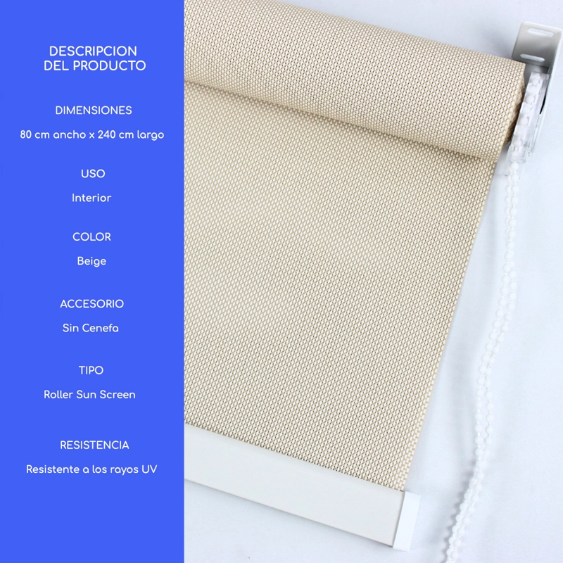 CORTINA ROLLER SUNSCREEN 80X240 CM LISO FILTRO SOLAR GUIZA - 4