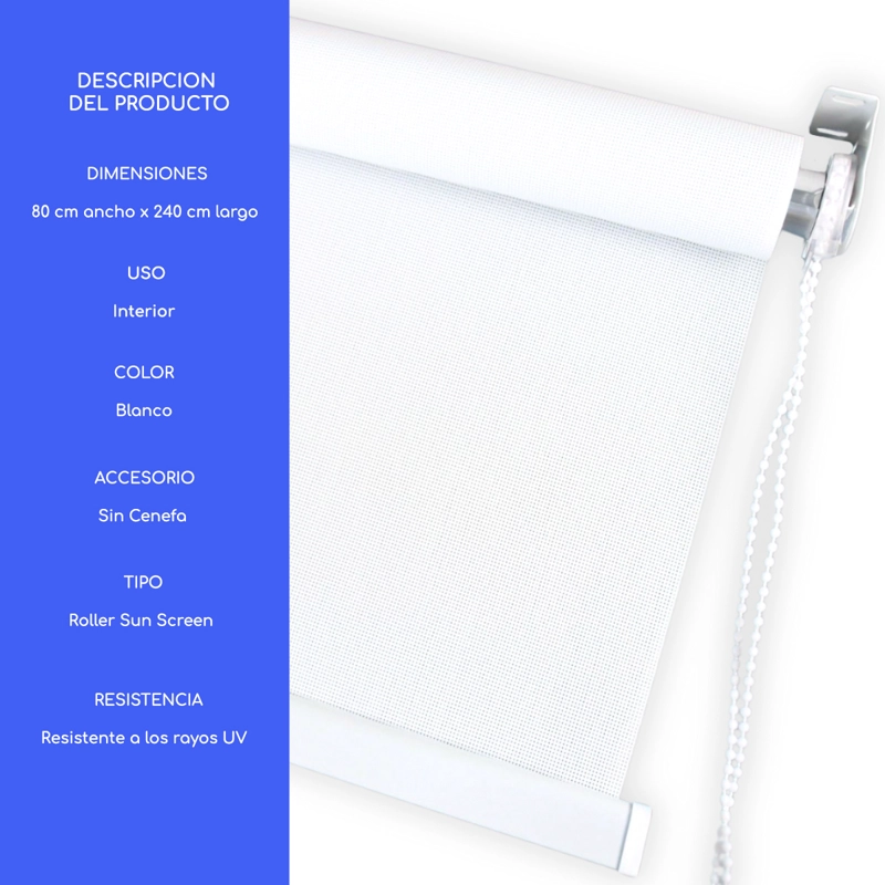 CORTINA ROLLER SUNSCREEN 80X240 CM LISO FILTRO SOLAR GUIZA - 4