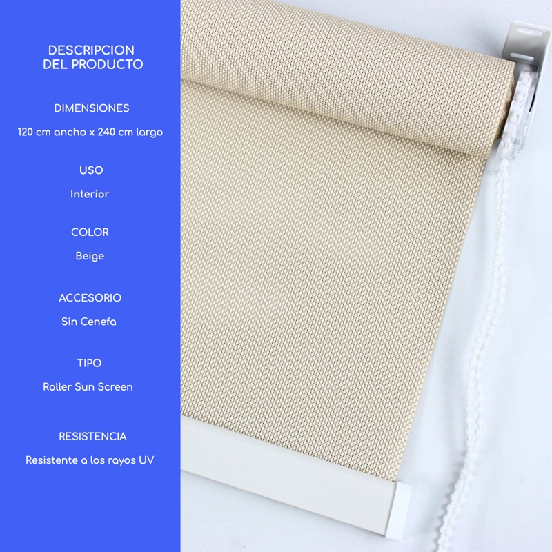 CORTINA ROLLER SUNSCREEN 120X240 CM LISO FILTRO SOLAR GUIZA - 4