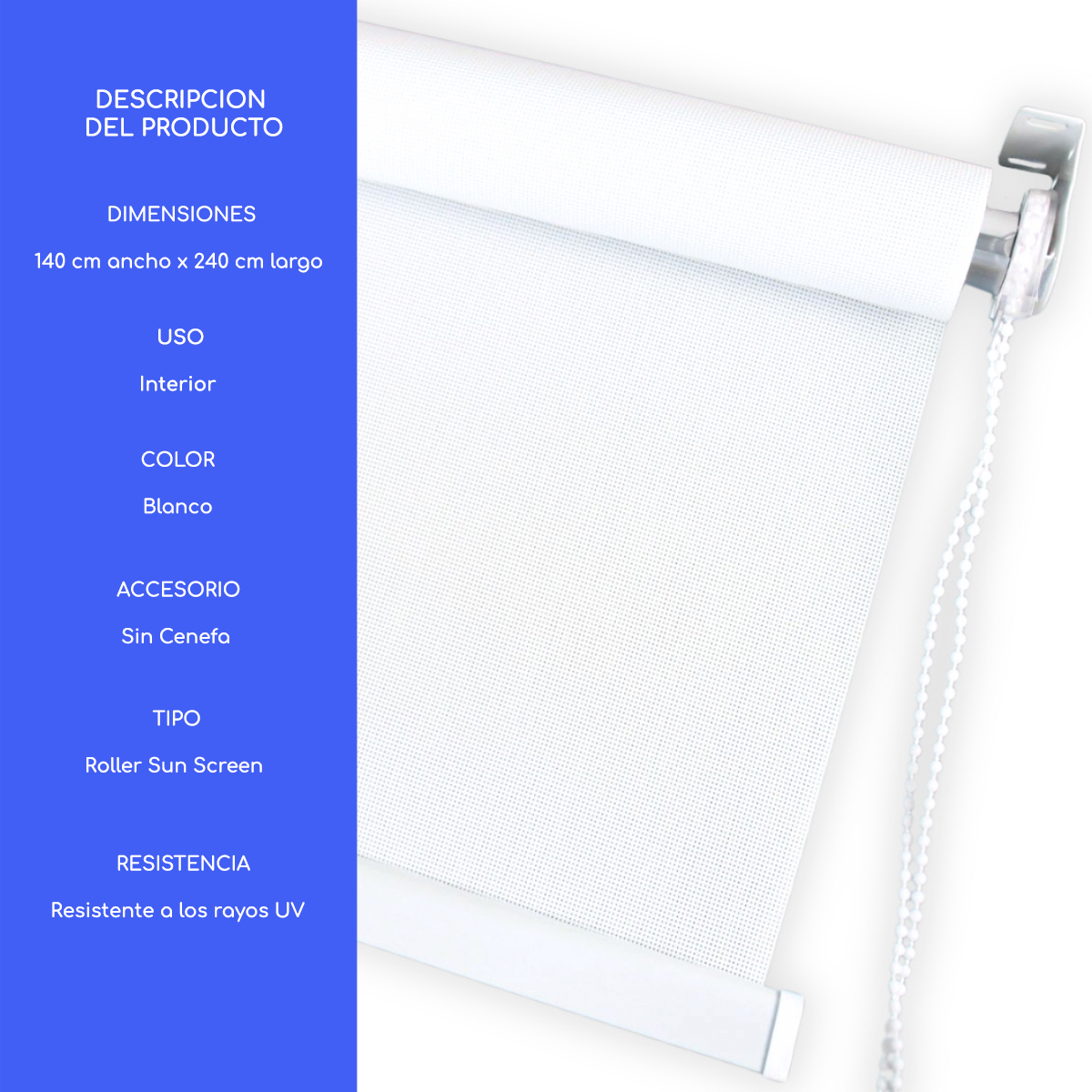 CORTINA ROLLER SUNSCREEN 140X240 CM LISO FILTRO SOLAR GUIZA - 4