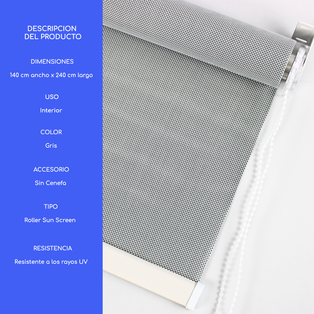 CORTINA ROLLER SUNSCREEN 140X240 CM LISO FILTRO SOLAR GUIZA - 4