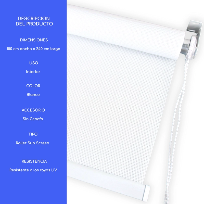 CORTINA ROLLER SUNSCREEN 180X240 CM LISO FILTRO SOLAR GUIZA - 4