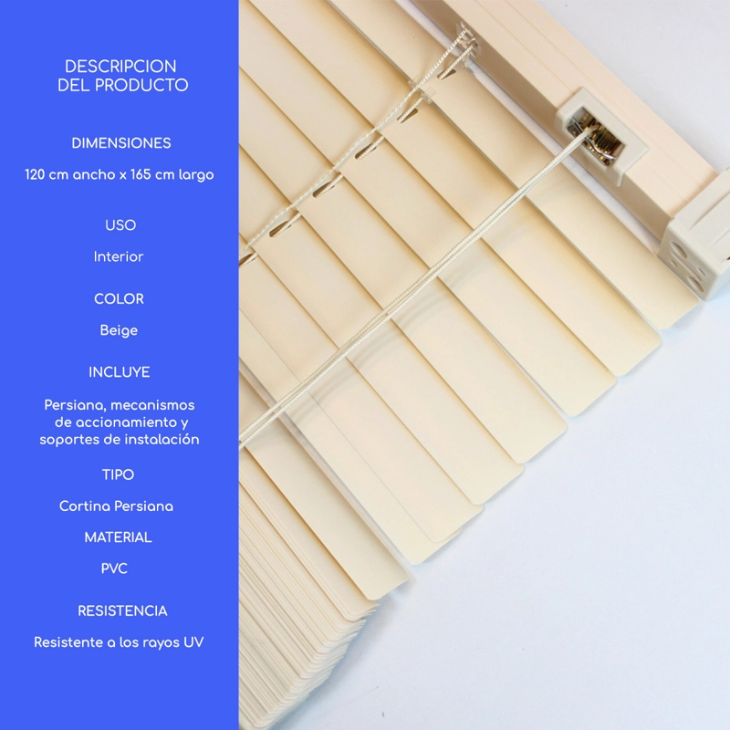 CORTINA ROLLER PERSIANA PVC 120X165 CM VENECIANA MANUALES GUIZA - 4
