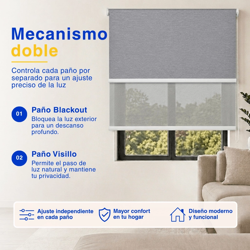 CORTINA ROLLER BLACKOUT 2 PAÑO 100X240 DOBLE CON VISILLO SIN CENEFA - 5