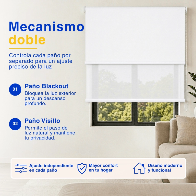 CORTINA ROLLER BLACKOUT 2 PAÑO 100X240 DOBLE CON VISILLO SIN CENEFA - 5