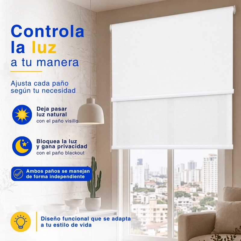 CORTINA ROLLER BLACKOUT 2 PAÑO 100X240 DOBLE CON VISILLO SIN CENEFA - 7