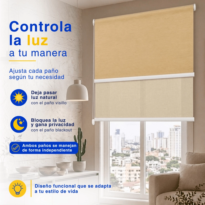 CORTINA ROLLER BLACKOUT 2 PAÑO 120X240 DOBLE CON VISILLO SIN CENEFA GUIZA - 8
