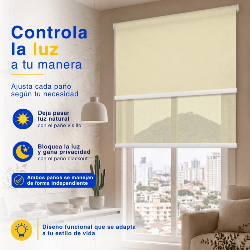 CORTINA ROLLER BLACKOUT 2 PAÑO 120X240 DOBLE CON VISILLO SIN CENEFA GUIZA - 9