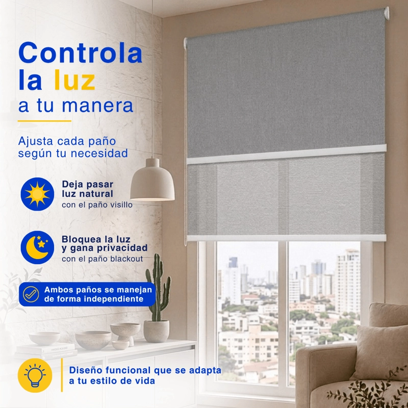 CORTINA ROLLER BLACKOUT 2 PAÑO 140X240 DOBLE CON VISILLO SIN CENEFA GUIZA - 8