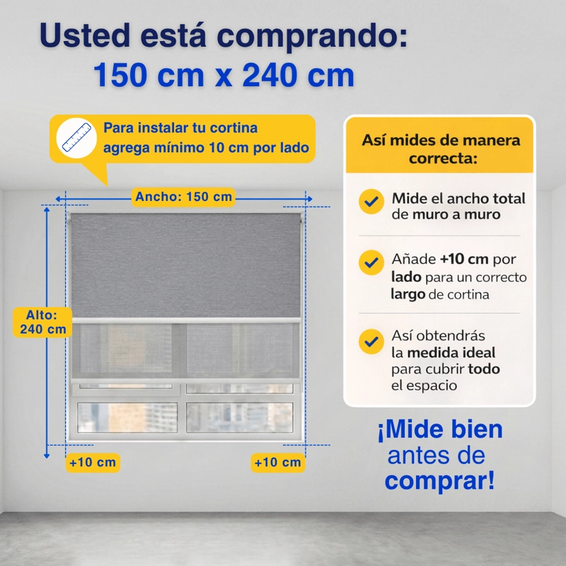 CORTINA ROLLER BLACKOUT 2 PAÑO 150X240 DOBLE CON VISILLO SIN CENEFA GUIZA - 3