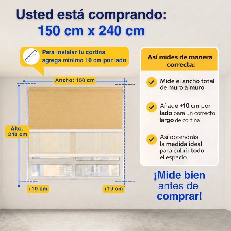 CORTINA ROLLER BLACKOUT 2 PAÑO 150X240 DOBLE CON VISILLO SIN CENEFA GUIZA - 3
