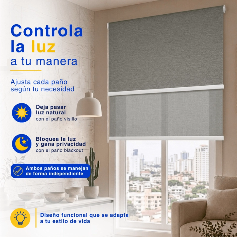 CORTINA ROLLER BLACKOUT 2 PAÑO 180X240 DOBLE CON VISILLO SIN CENEFA GUIZA - 8