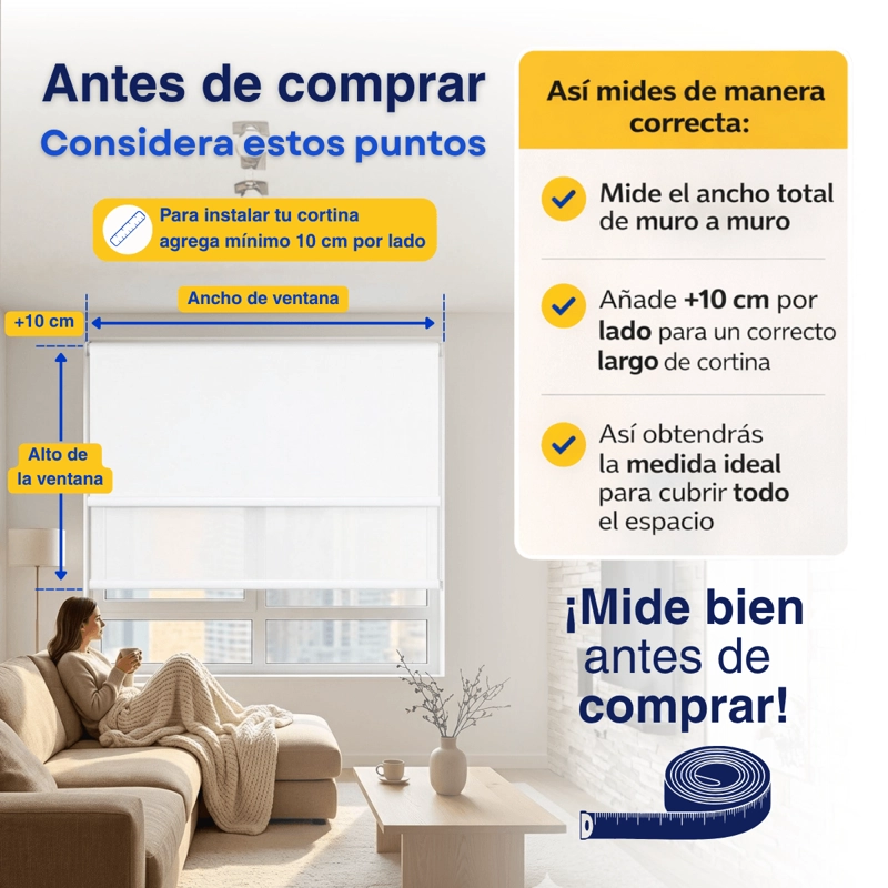CORTINA ROLLER BLACKOUT 2 PAÑO 200X240 DOBLE CON VISILLO SIN CENEFA GUIZA - 10