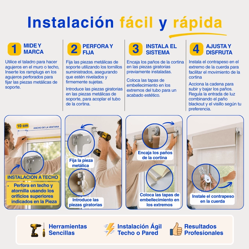 CORTINA ROLLER BLACKOUT 2 PAÑO 200X240 DOBLE CON VISILLO SIN CENEFA GUIZA - 11