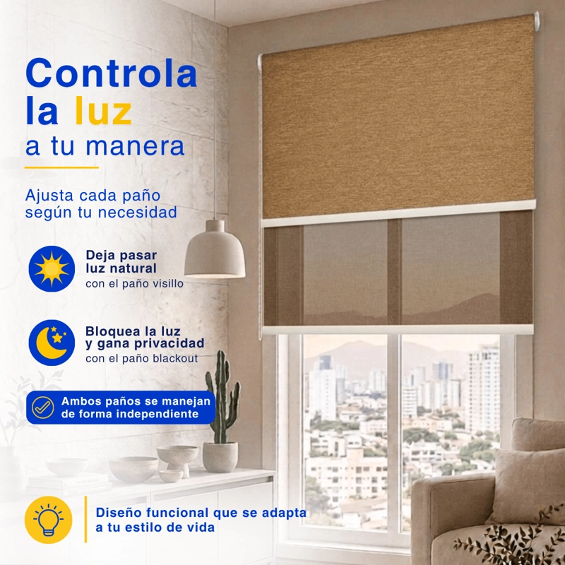 CORTINA ROLLER BLACKOUT 2 PAÑO 200X240 DOBLE CON VISILLO SIN CENEFA GUIZA - 8