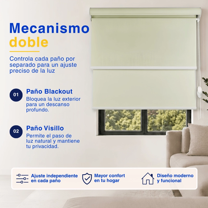 CORTINA ROLLER BLACKOUT 2 PAÑO 100X200 DOBLE CON VISILLO Y CENEFA GUIZA - 4