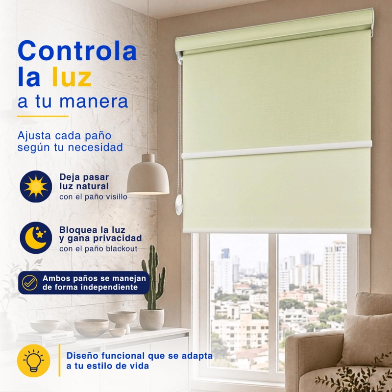CORTINA ROLLER BLACKOUT 2 PAÑO 100X200 DOBLE CON VISILLO Y CENEFA GUIZA - 5