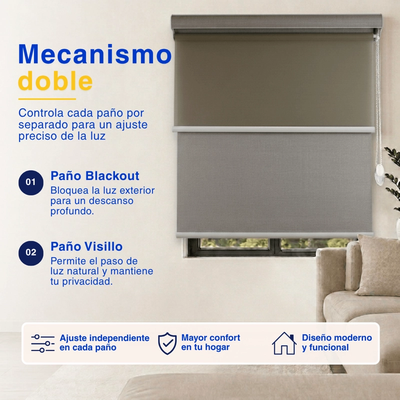 CORTINA ROLLER BLACKOUT 2 PAÑO 160X200 DOBLE CON VISILLO Y CENEFA GUIZA - 4