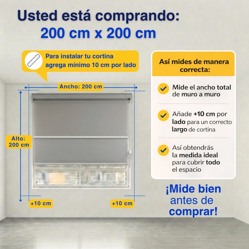 CORTINA ROLLER BLACKOUT 2 PAÑO 200X200 DOBLE CON VISILLO Y CENEFA GUIZA - 2