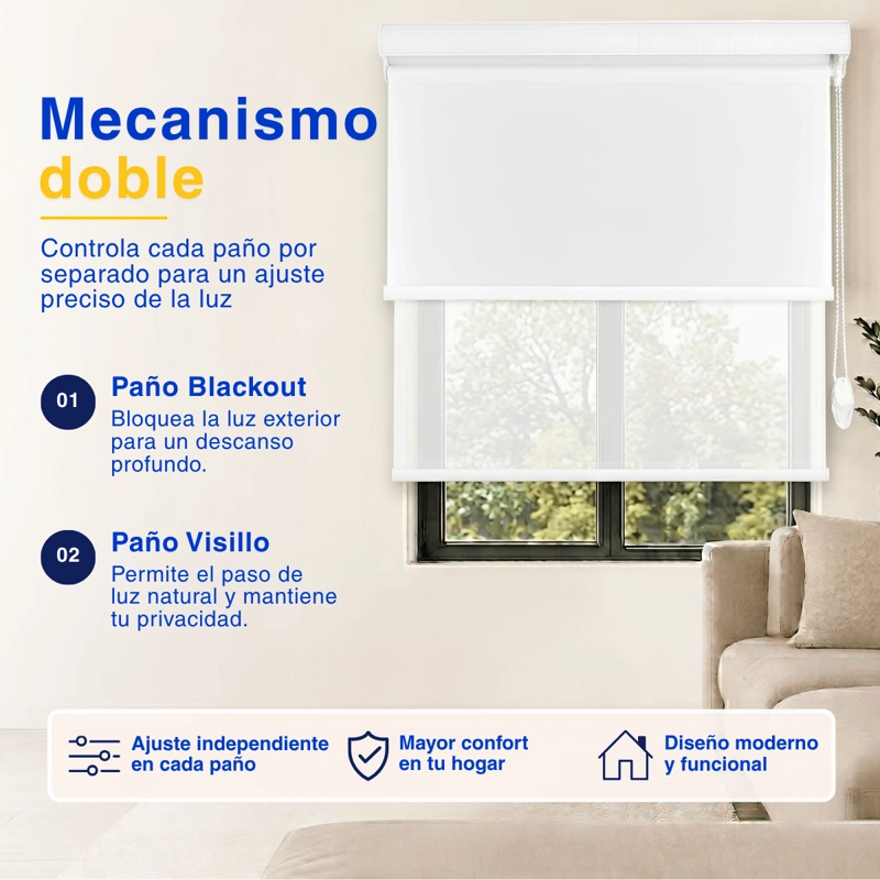 CORTINA ROLLER BLACKOUT 2 PAÑO 200X200 DOBLE CON VISILLO Y CENEFA GUIZA - 4