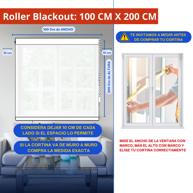 CORTINA ROLLER BLACKOUT 1 PAÑO 100X200 SIN CENEFA BLANCO GUIZA - 2