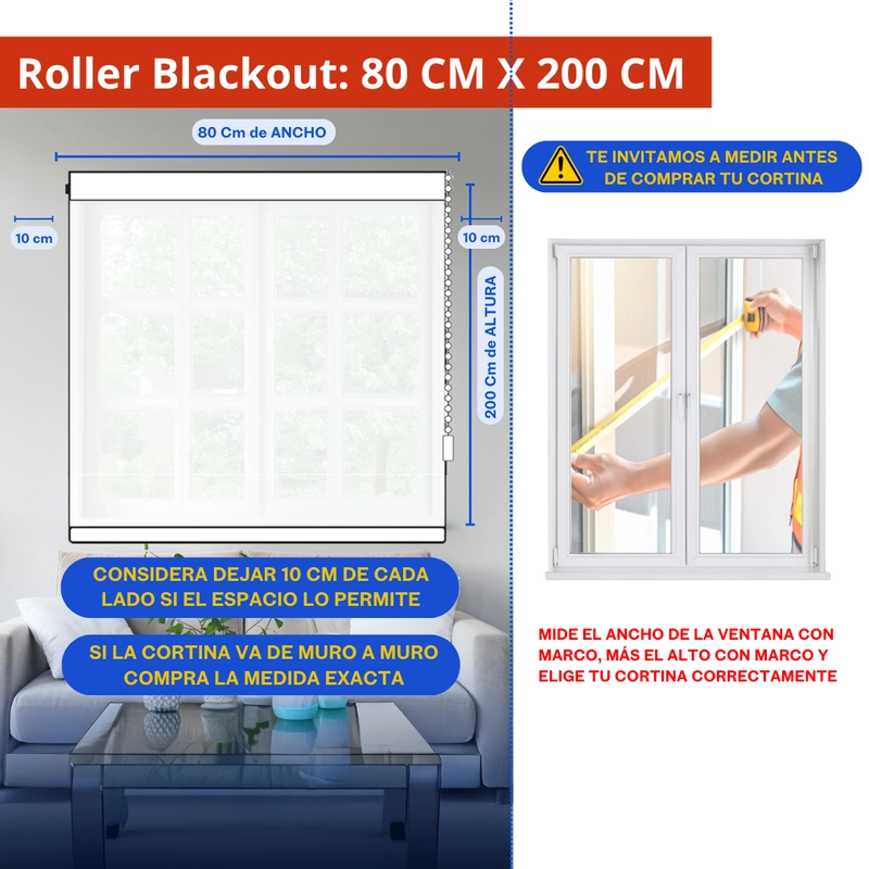CORTINA ROLLER BLACKOUT 1 PAÑO 80X200 SIN CENEFA BLANCO GUIZA - 2