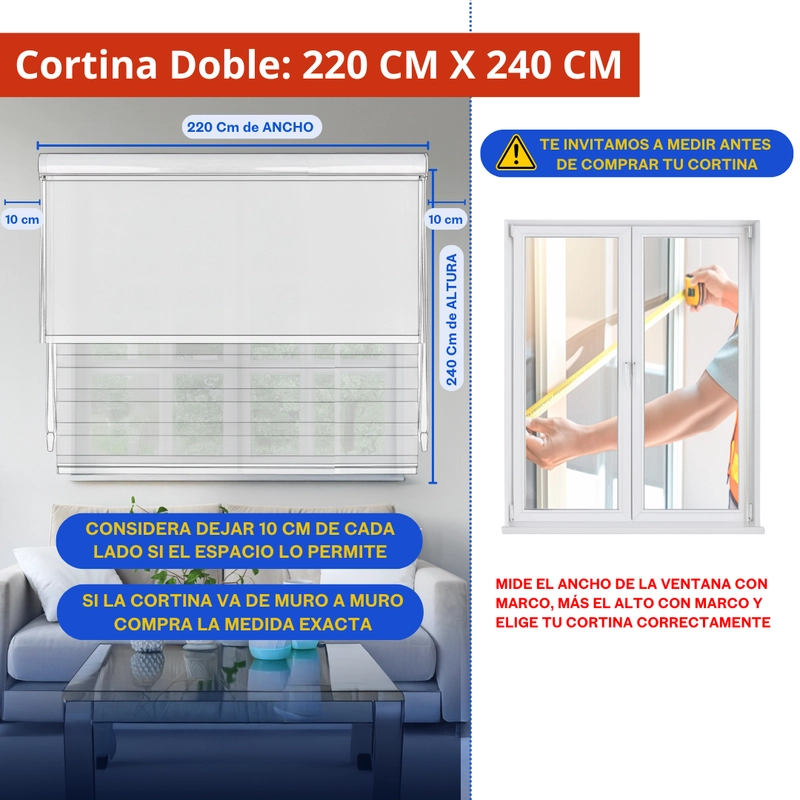 CORTINA ROLLER DOBLE 2 PAÑOS DUO DIA Y NOCHE CON BLACKOUT Y CENEFA 220 X 240 CM GUIZA - 2