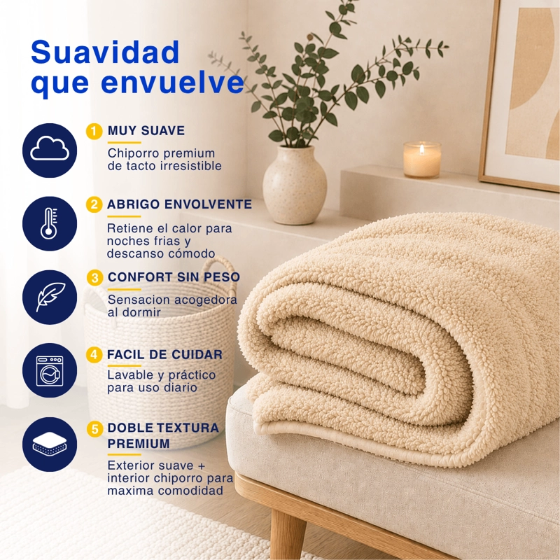 PLUMON COBERTOR CHIPORRO PREMIUM DOBLE TEXTURA INVIERNO 2 PLAZA GUIZA - 8