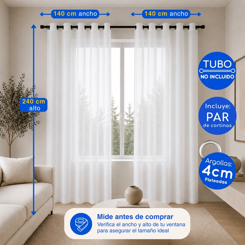 CORTINA VISILLO VELO FINO TRASLUCIDO 2 PAÑOS 140X240 BLANCO GUIZA - 4