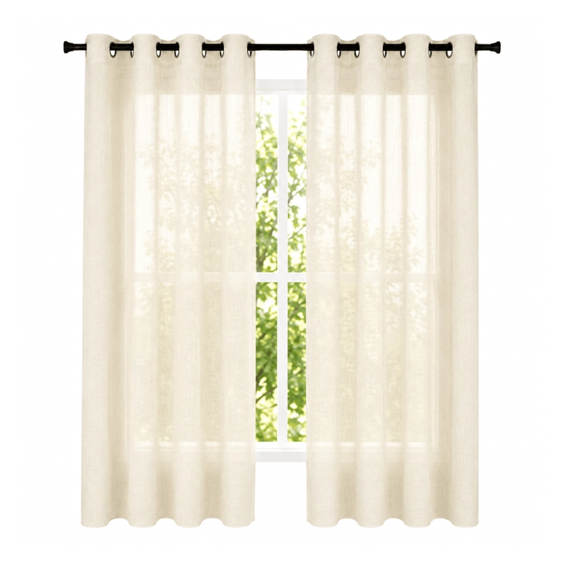 CORTINA VISILLO VELO LINO TRASLUCIDO 2 PAÑOS 140X240 BEIGE GUIZA - 1