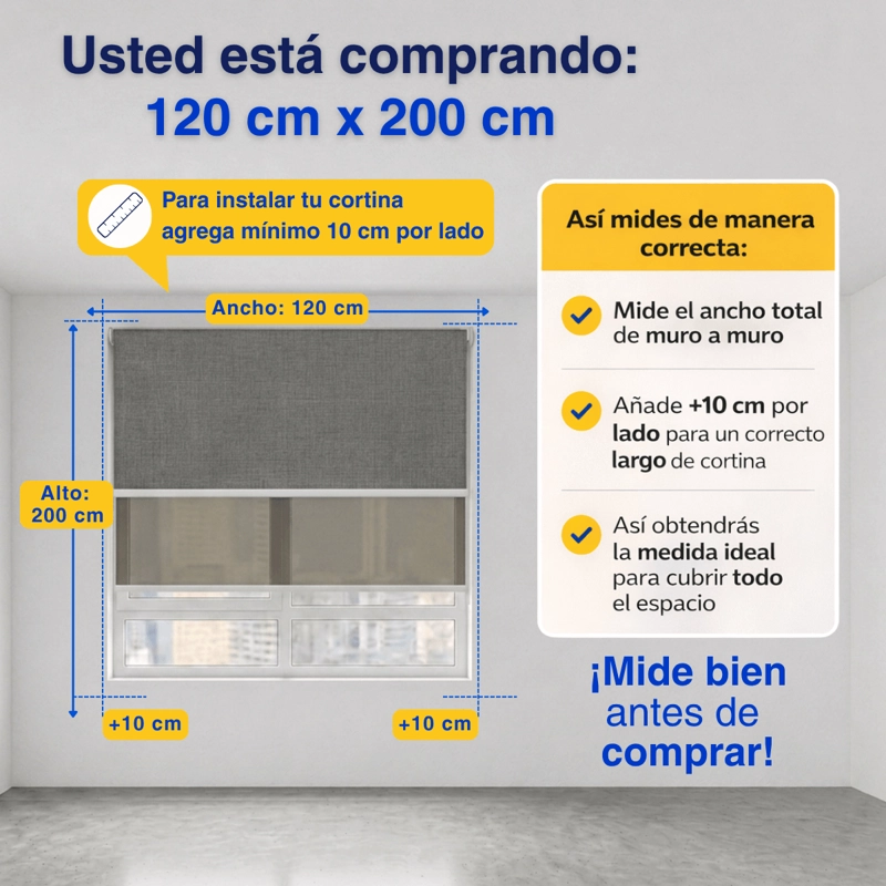 CORTINA ROLLER BLACKOUT DOBLE 2 PAÑO 120X200 CON VISILLO CAFE CLARO LINO SIN CENEFA GUIZA - 2