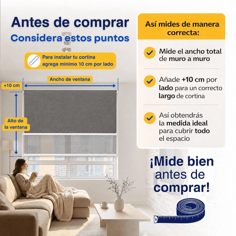 CORTINA ROLLER BLACKOUT DOBLE 2 PAÑO 120X200 CON VISILLO CAFE CLARO LINO SIN CENEFA GUIZA - 7
