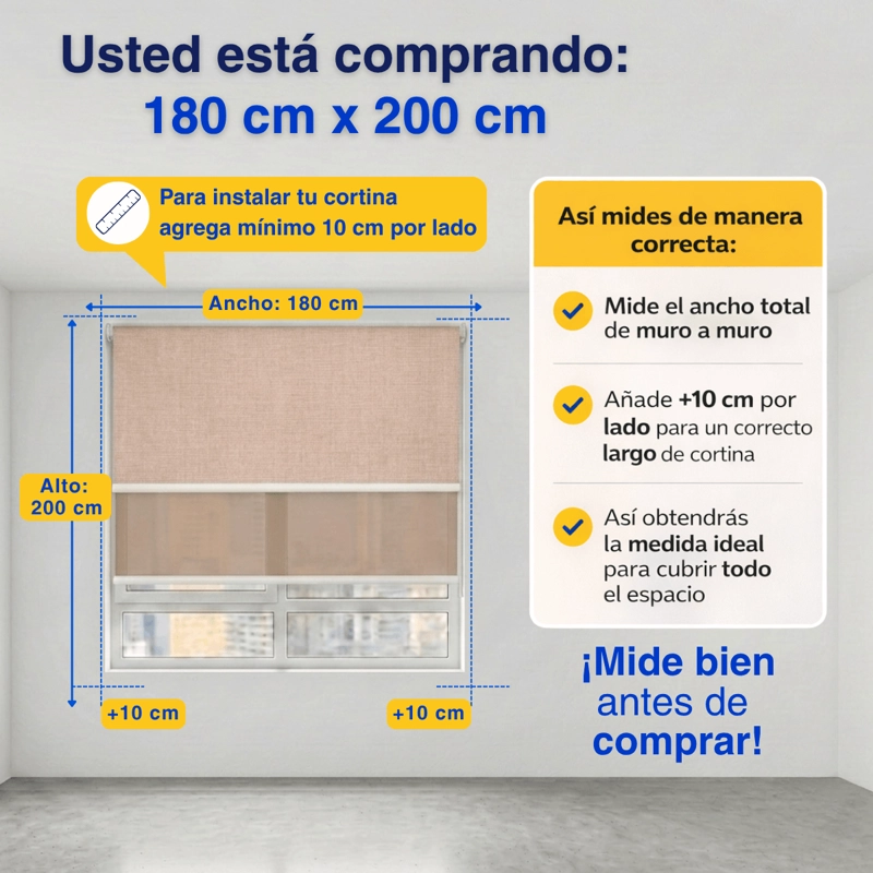 CORTINA ROLLER BLACKOUT DOBLE 2 PAÑO 180X200 CON VISILLO CAFE CLARO LINO SIN CENEFA GUIZA - 3