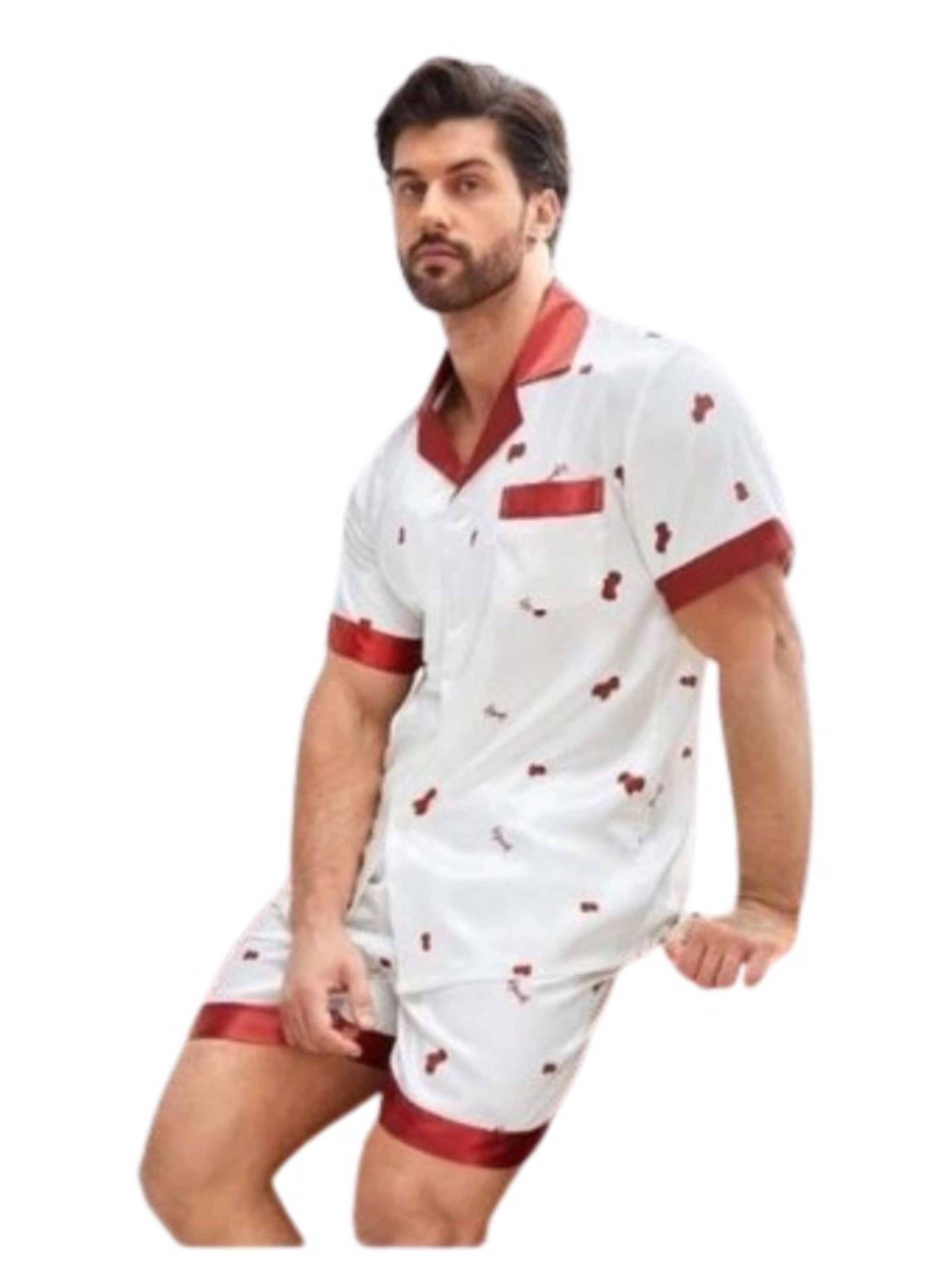 PIJAMA HOMBRE GLABSCM CONJUNTO ESTAMPADO FRUTA SHORT SATIN DORMIR - 3