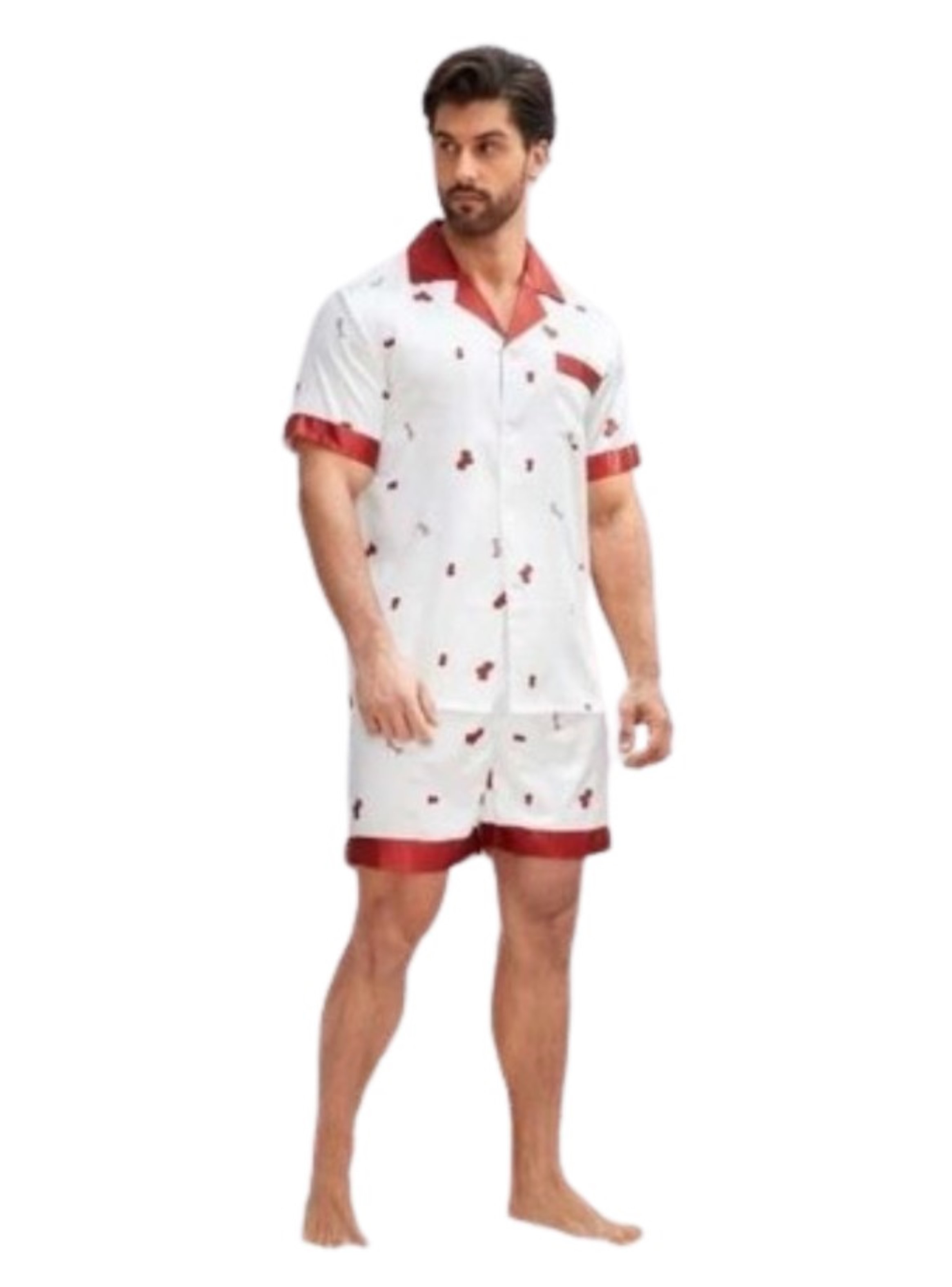 PIJAMA HOMBRE GLABSCM CONJUNTO ESTAMPADO FRUTA SHORT SATIN DORMIR - 4