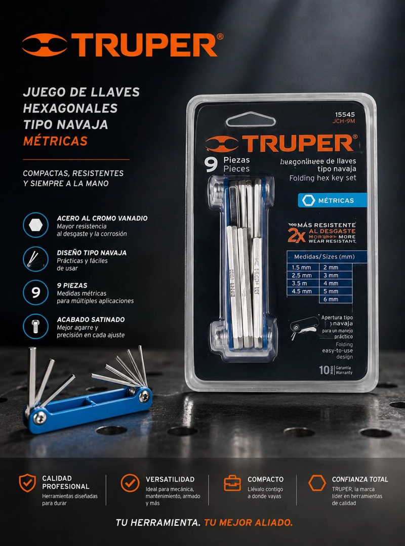JUEGO DE 9 LLAVES TRUPER CTTRU150 ALLEN TIPO NAVAJA (MM) - 4