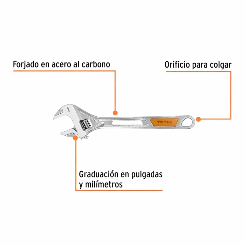 LLAVE FRANCESA TRUPER CTTRU172 REGULABLE C/MANGO VINILO 12 PET-12X - 3