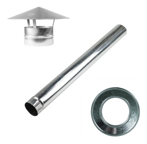 KIT CTFEG01 DUCTO TUBO GALVANIZADO 4 + GORRO + ANILLO FEGALV - 1