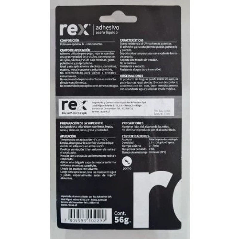 ACERO LIQUIDO REX GRIS 56G ADHESIVO ALTA RESISTENCIA - 3