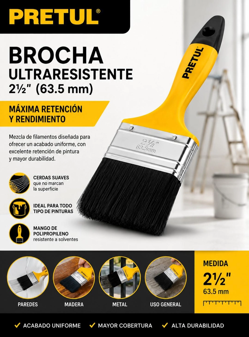 BROCHA PARA PINTAR ULTRARESISTENTE 2-1/2(6CM) PRETUL - 3
