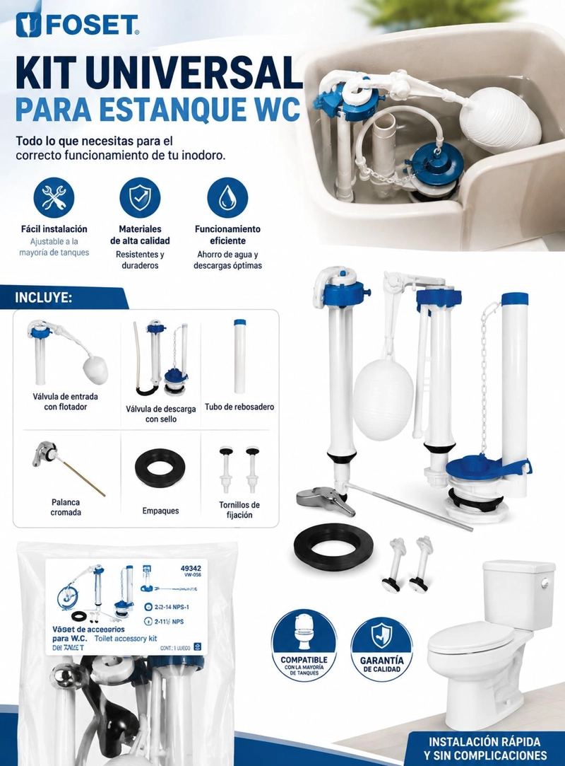 KIT ESTANQUE WC FITTING UNIVERSAL DESCARGA Y FIJACIONES FOSE CTFU02 - 5